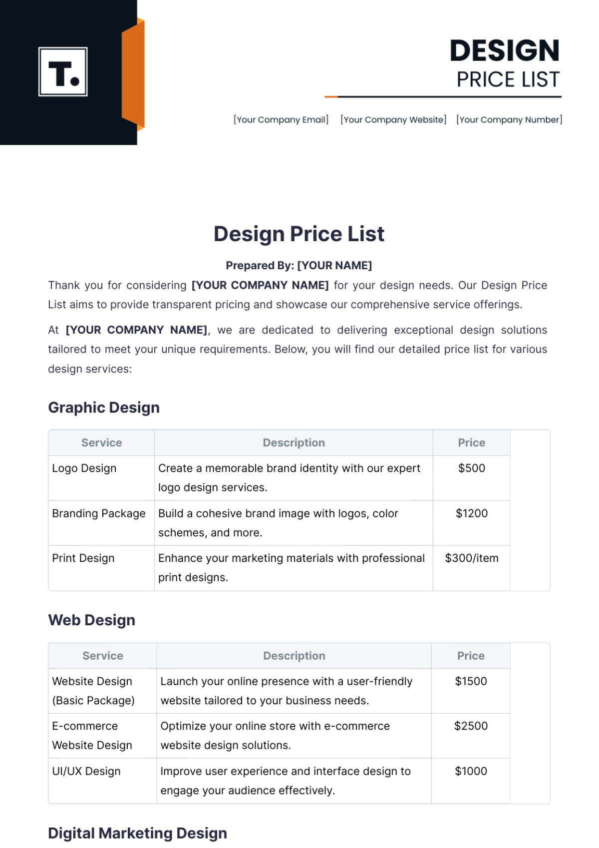 Design Price List Template - Edit Online & Download