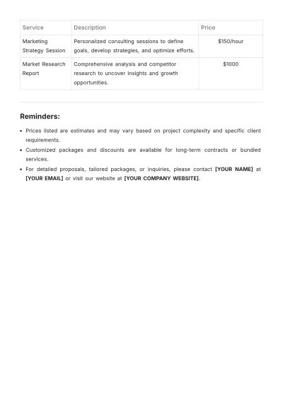Free Marketing Price List Template to Edit Online
