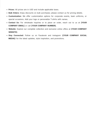 Free T-Shirt Price List Template to Edit Online