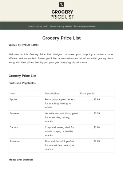 Free Grocery Price List Template to Edit Online