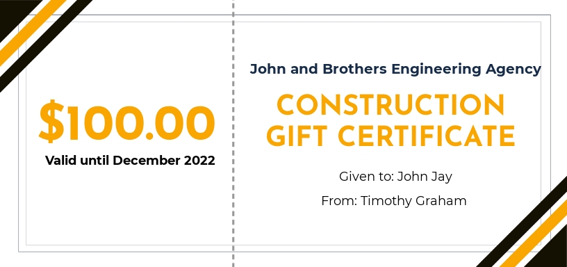 Construction Gift Certificate Template - Illustrator, Word, Apple Pages, PSD