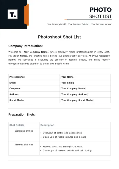 Free Photoshoot Shot List Template to Edit Online