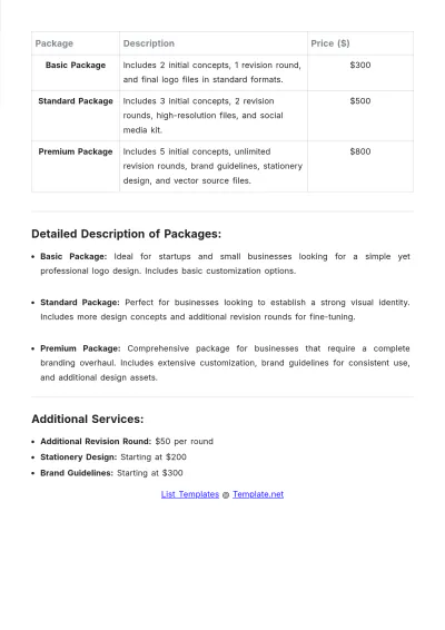Free Logo Design Price List Template to Edit Online