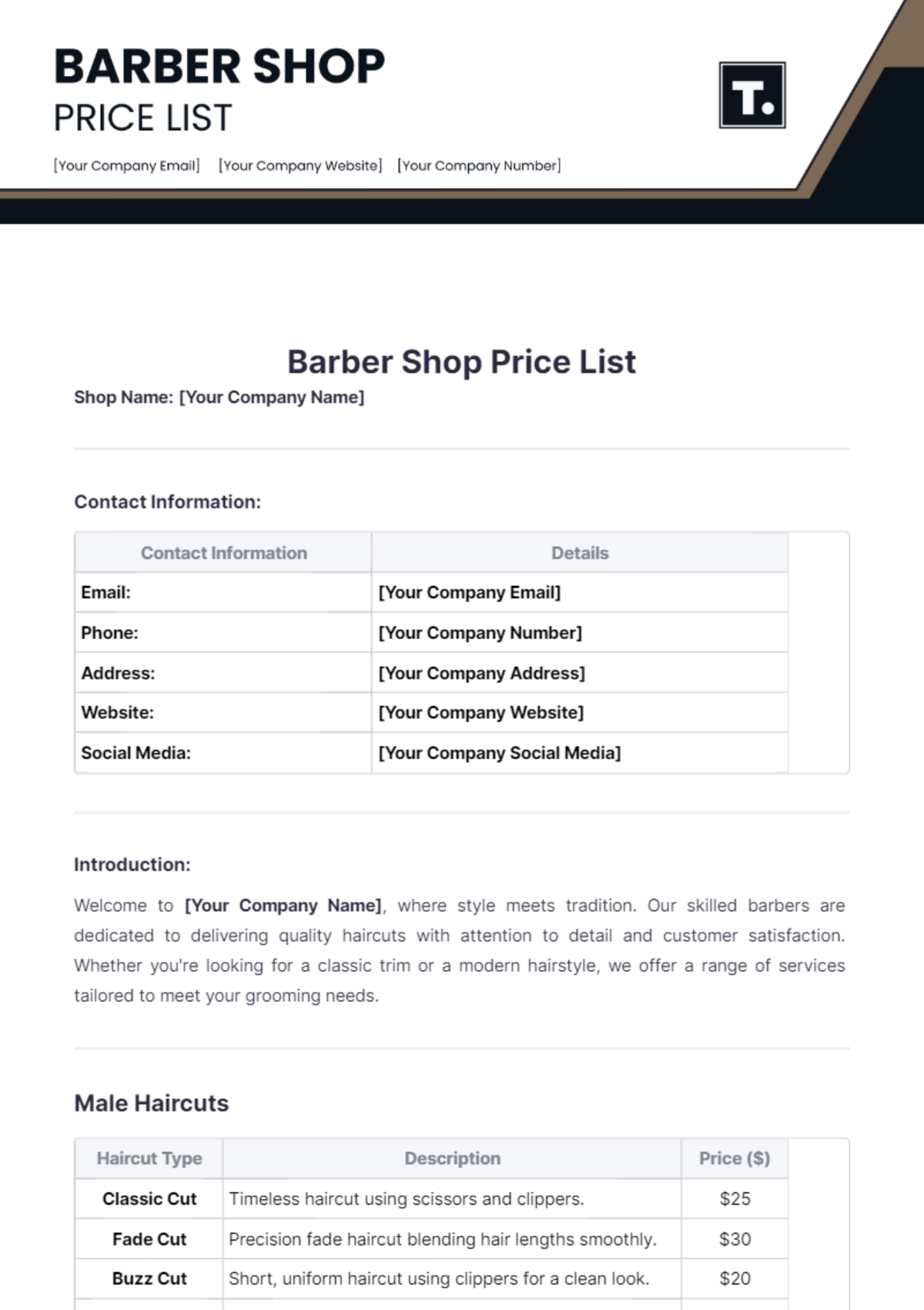 Barber Shop Price List Template - Edit Online & Download