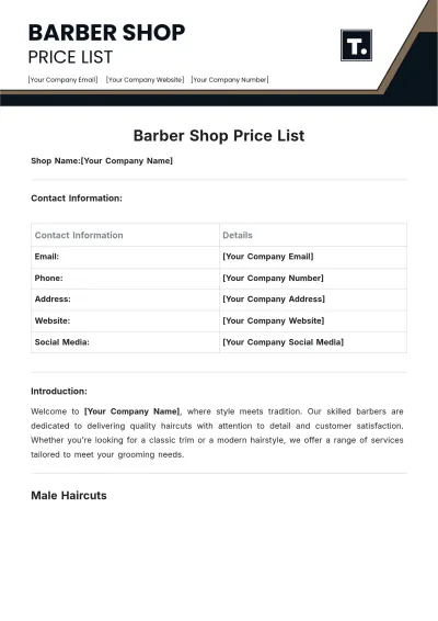 Free Barber Shop Price List Template to Edit Online