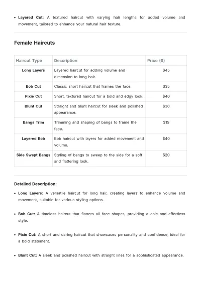 Free Barber Shop Price List Template to Edit Online