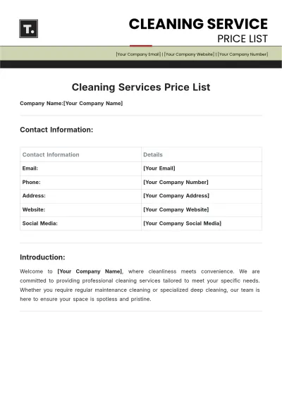 Free Cleaning Services Price List Template to Edit Online
