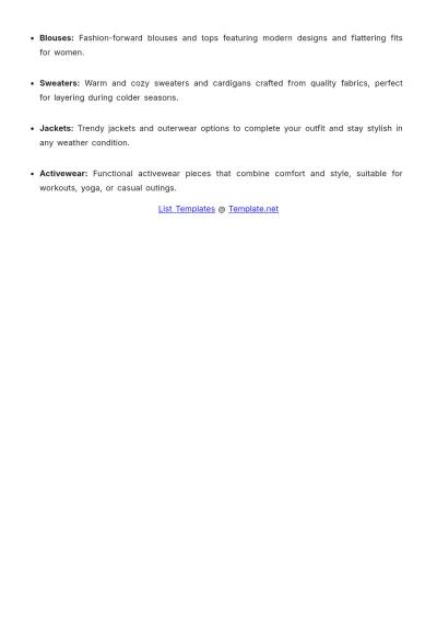 Free Clothing Price List Template to Edit Online