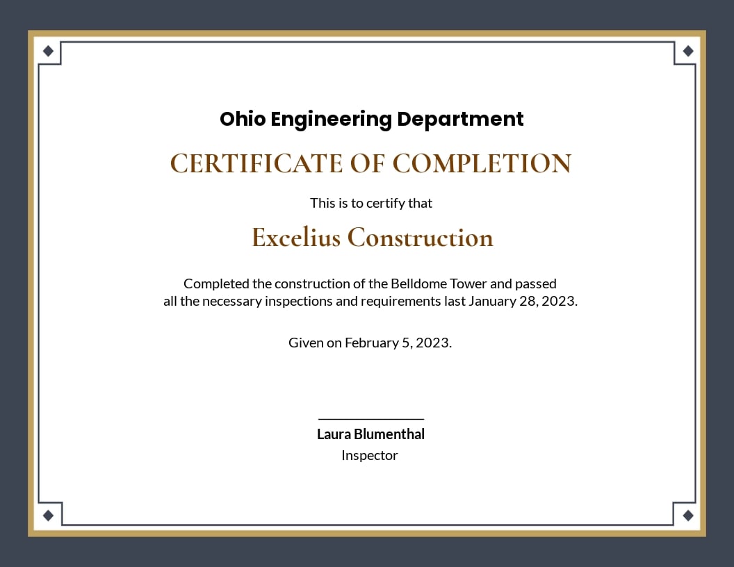 Building Construction Completion Certificate Template - Google Intended For Certificate Of Completion Template Construction