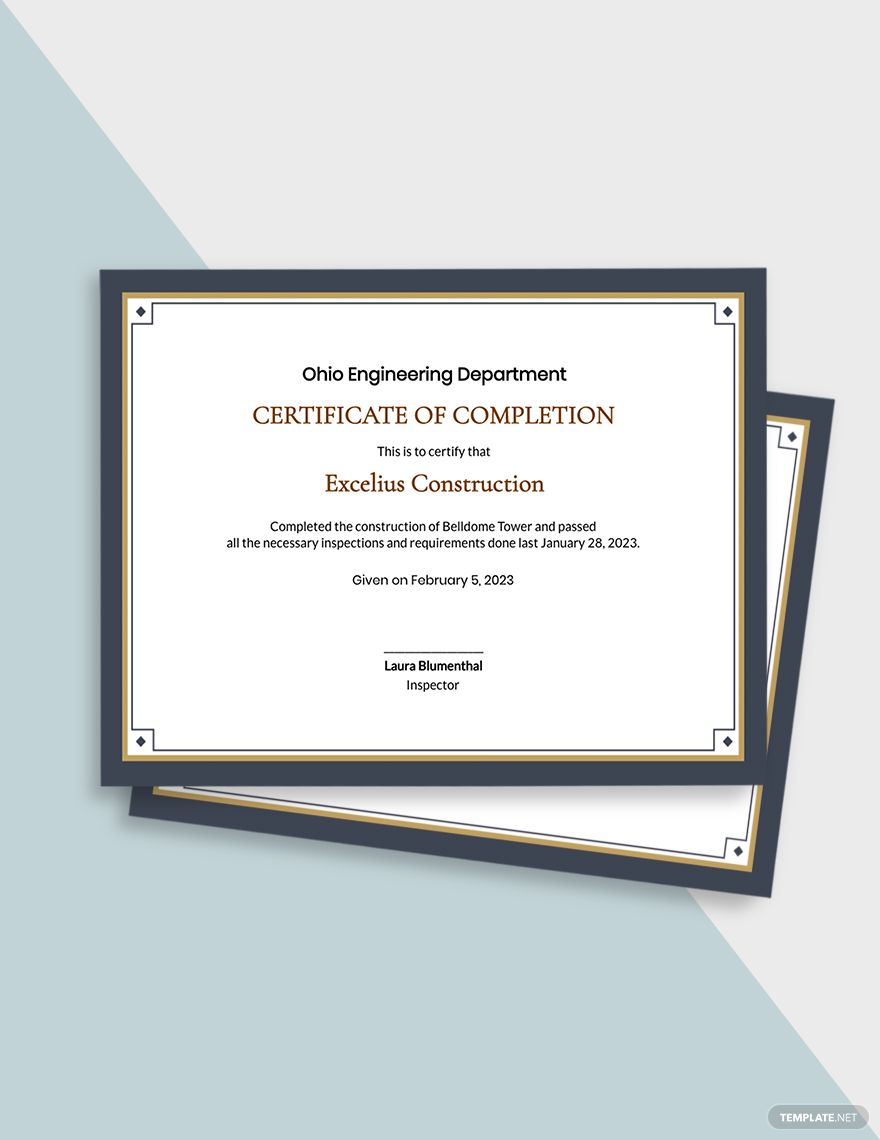 Building Construction Completion Certificate Template