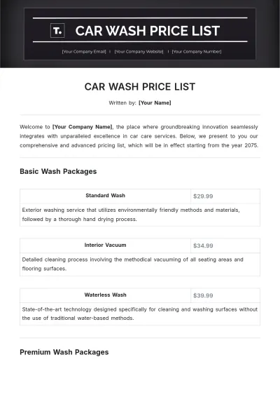 Free Car Wash Price List Template to Edit Online