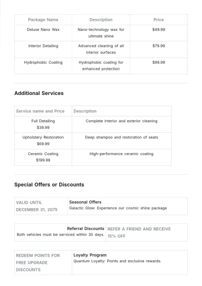 Free Car Wash Price List Template to Edit Online
