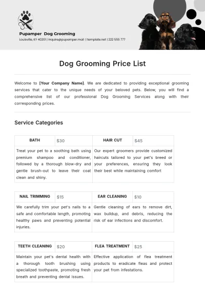 Free Dog Grooming Price List Template to Edit Online