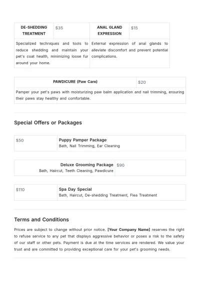 Free Dog Grooming Price List Template to Edit Online