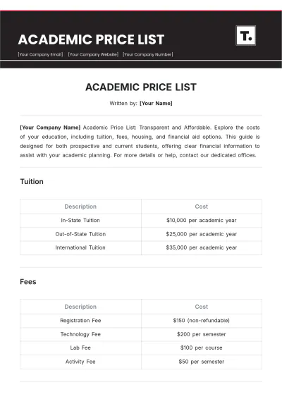 Free Academic Price List Template to Edit Online