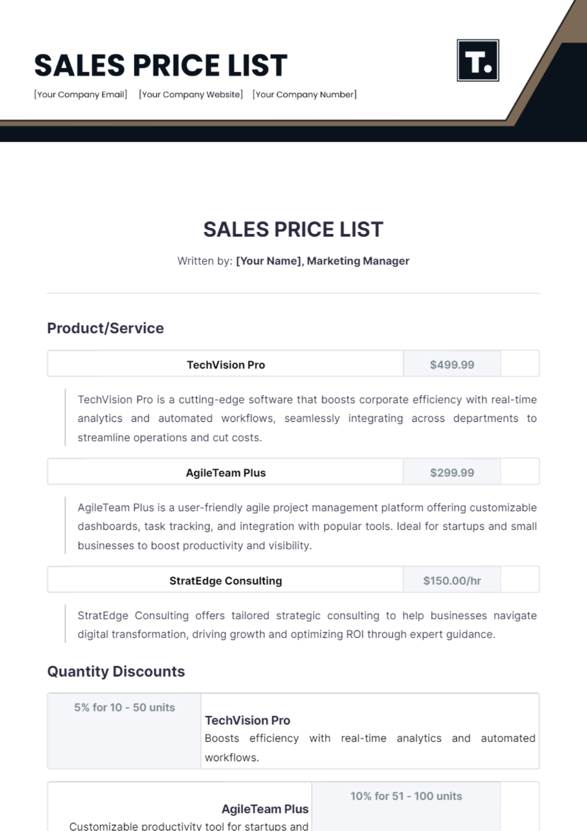 Sales Price List Template - Edit Online & Download