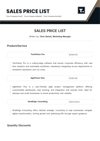 Free Sales Price List Template to Edit Online