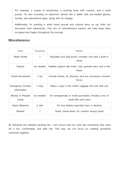 Free Packing List For Kids Template to Edit Online