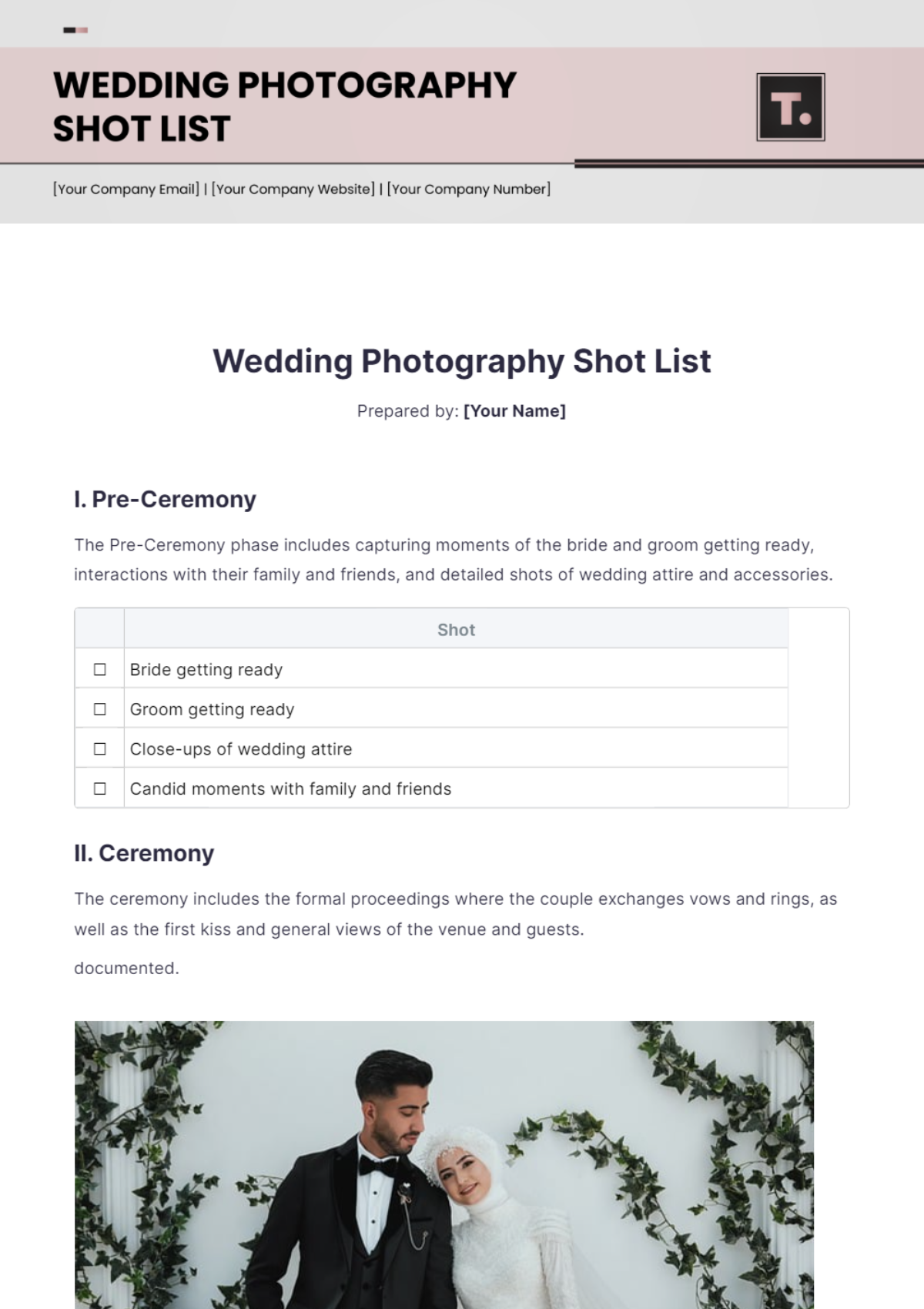 Wedding Photography Shot List Template - Edit Online & Download