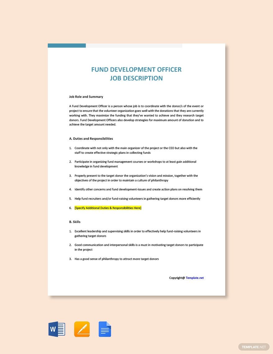 Fund Development Officer Job Ad and Description Template
