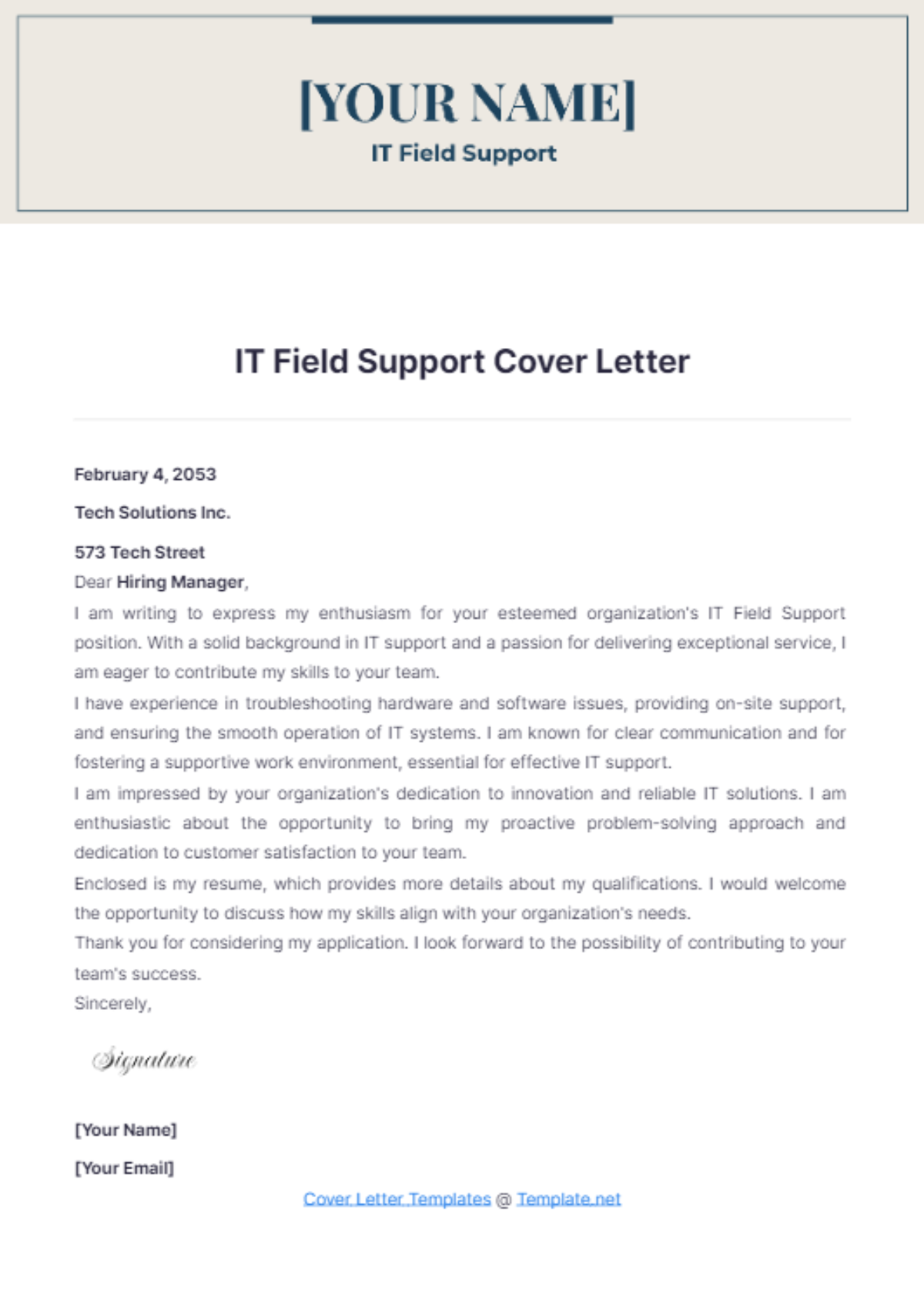 IT Field Support Cover Letter - Edit Online & Download