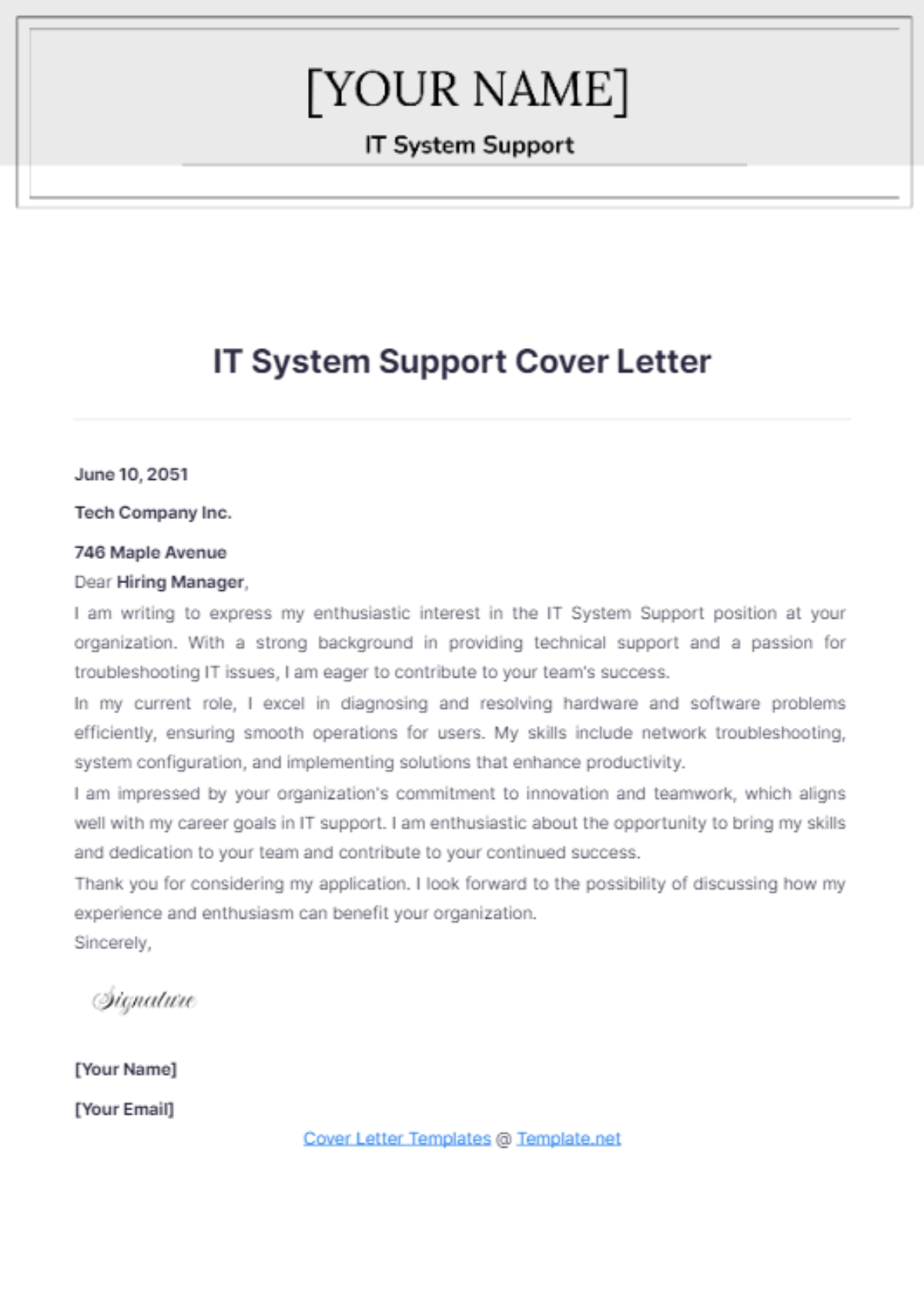 IT System Support Cover Letter - Edit Online & Download