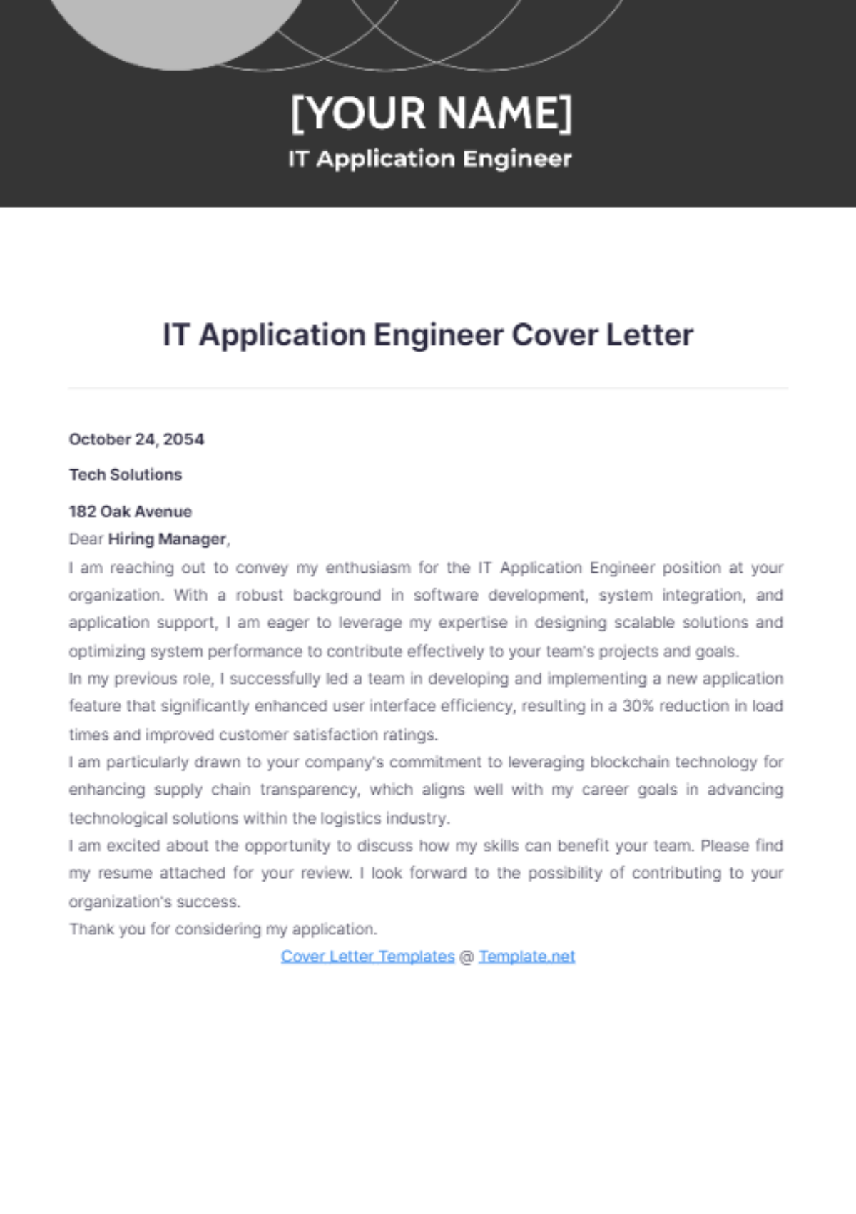 IT Application Engineer Cover Letter - Edit Online & Download