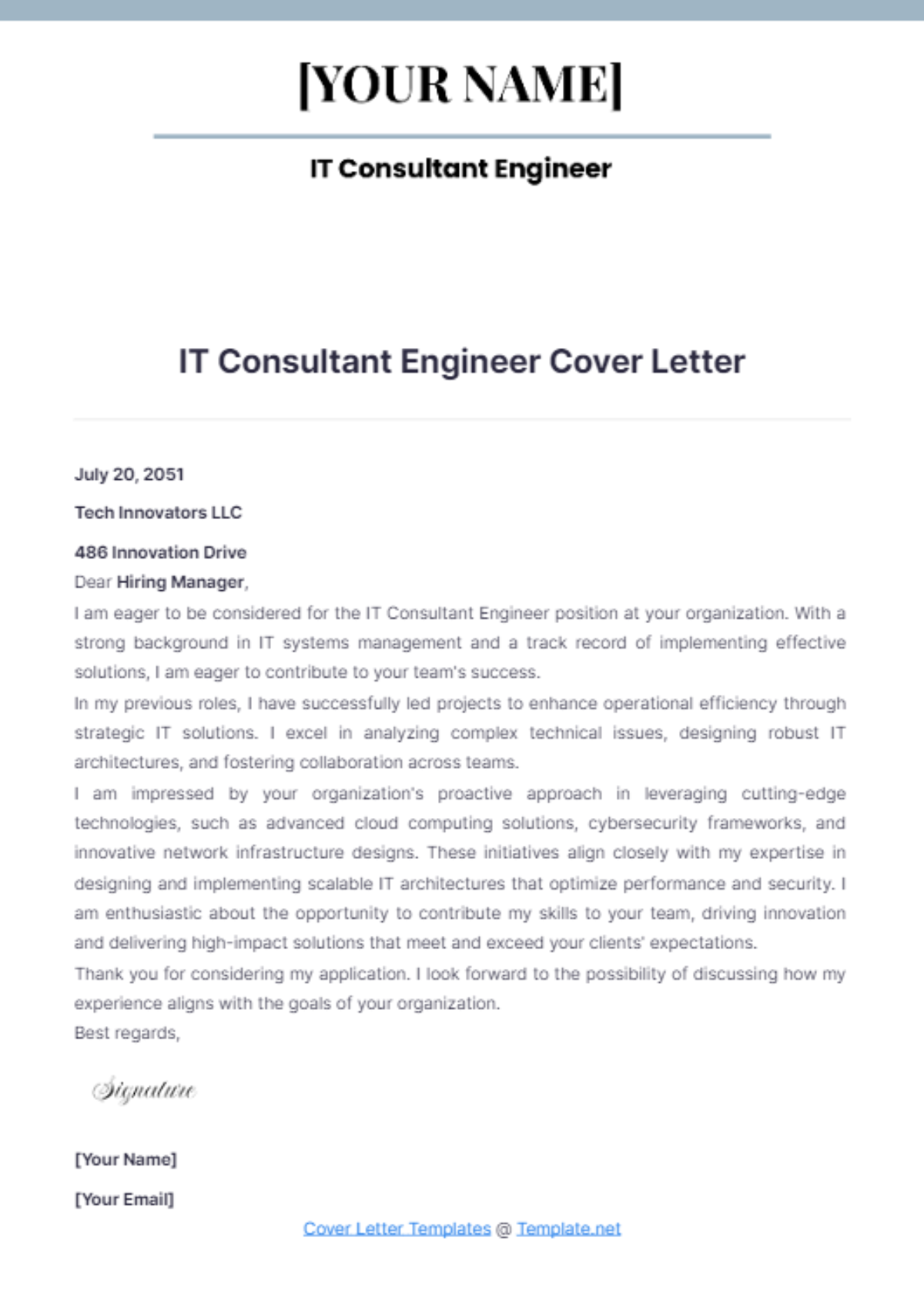 IT Consultant Engineer Cover Letter - Edit Online & Download