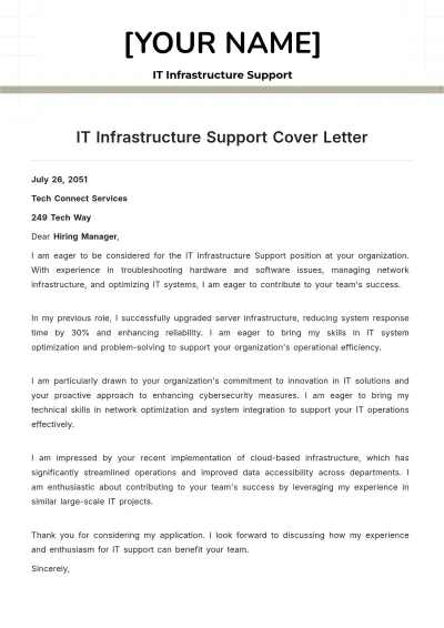 Free IT Infrastructure Support Cover Letter to Edit Online
