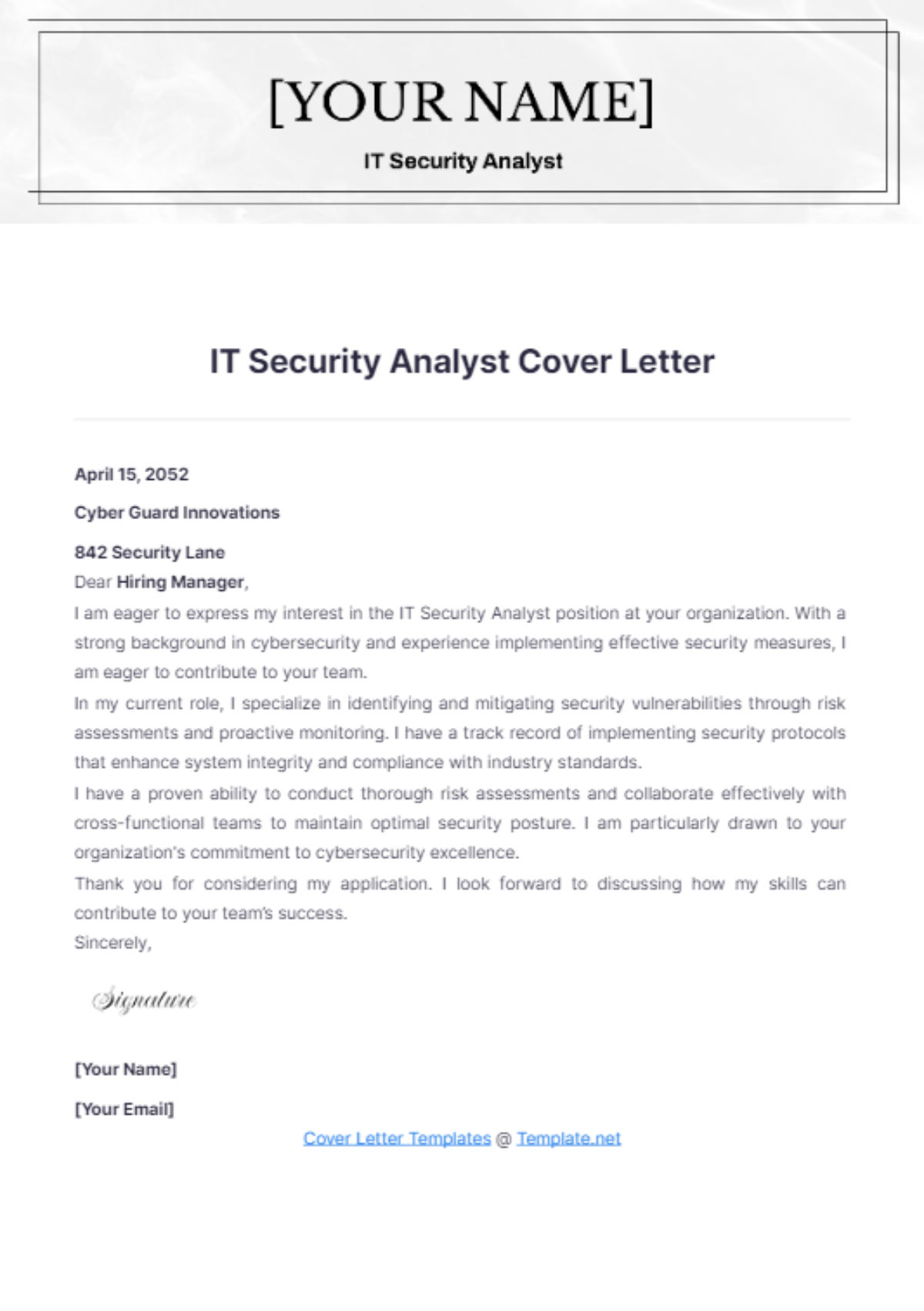 IT Security Analyst Cover Letter - Edit Online & Download