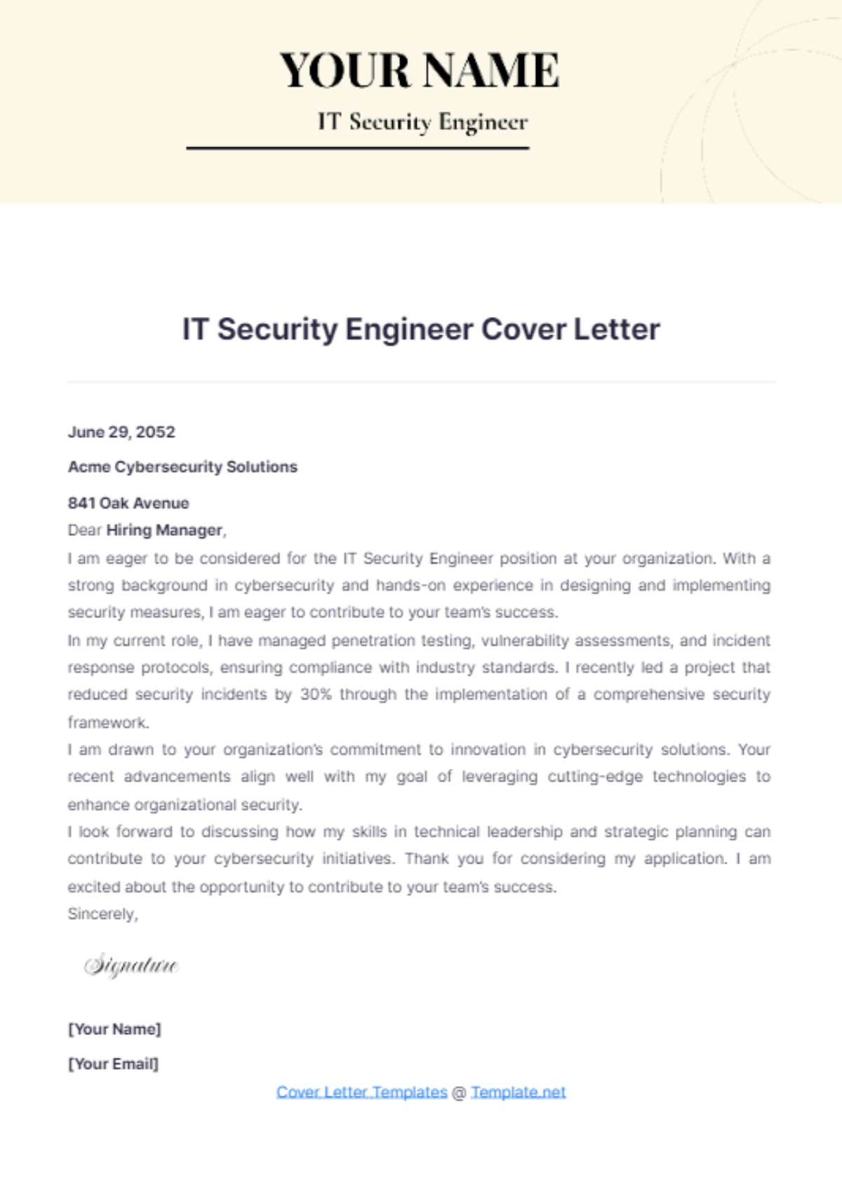 IT Security Engineer Cover Letter - Edit Online & Download