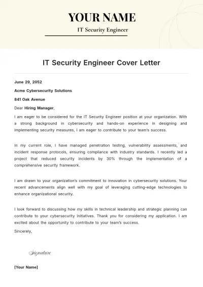 Free IT Security Engineer Cover Letter to Edit Online