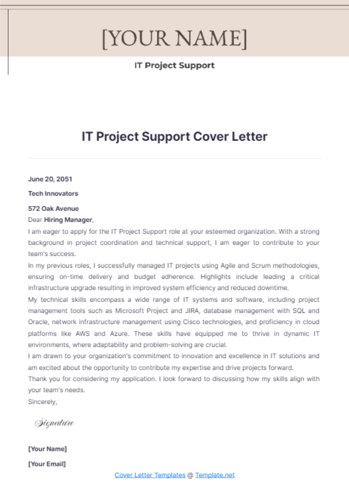 IT Project Support Cover Letter - Edit Online & Download