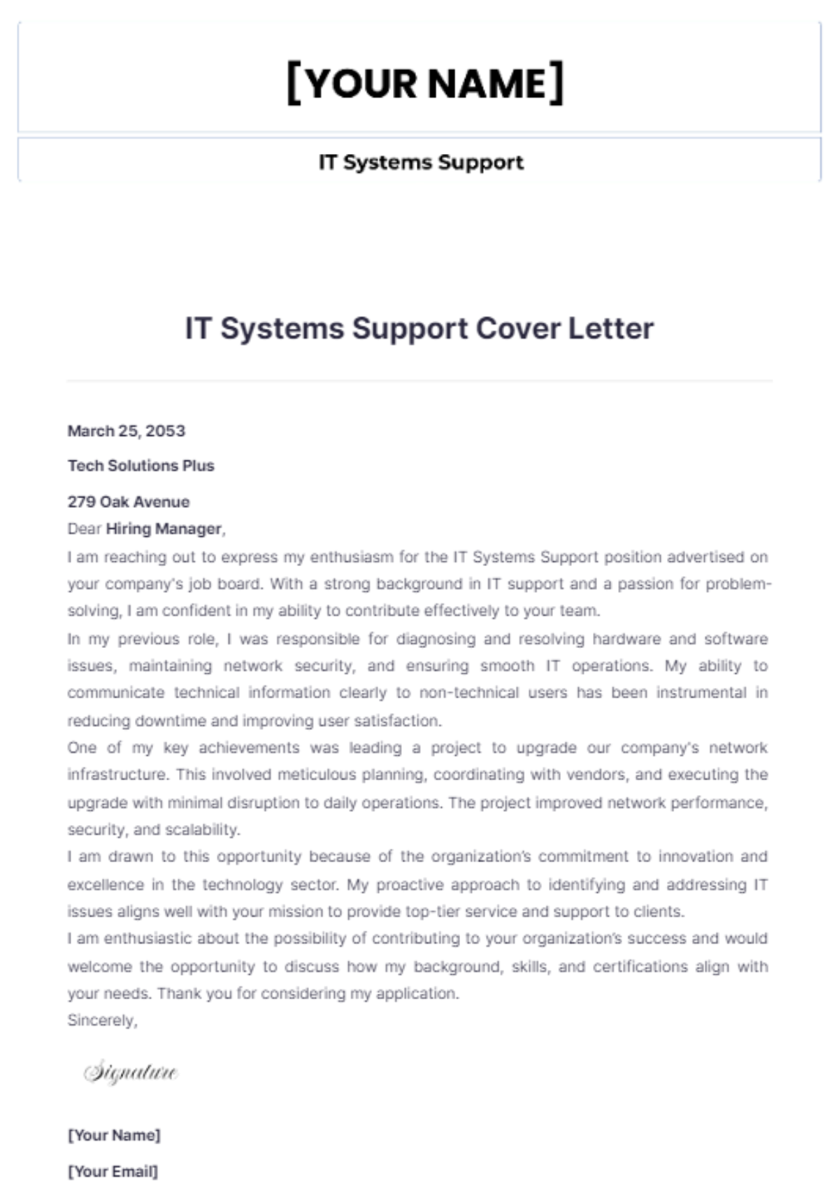 IT Systems Support Cover Letter - Edit Online & Download