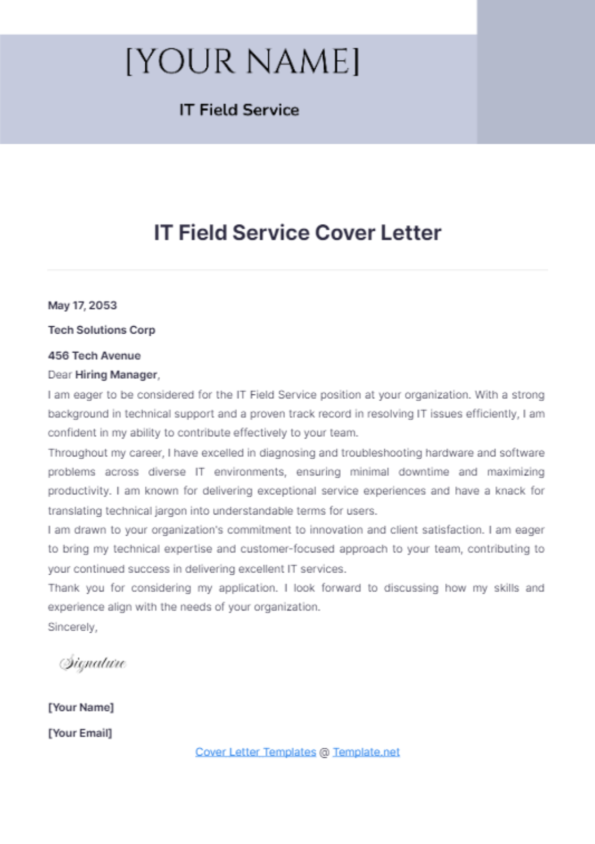 IT Field Service Cover Letter - Edit Online & Download