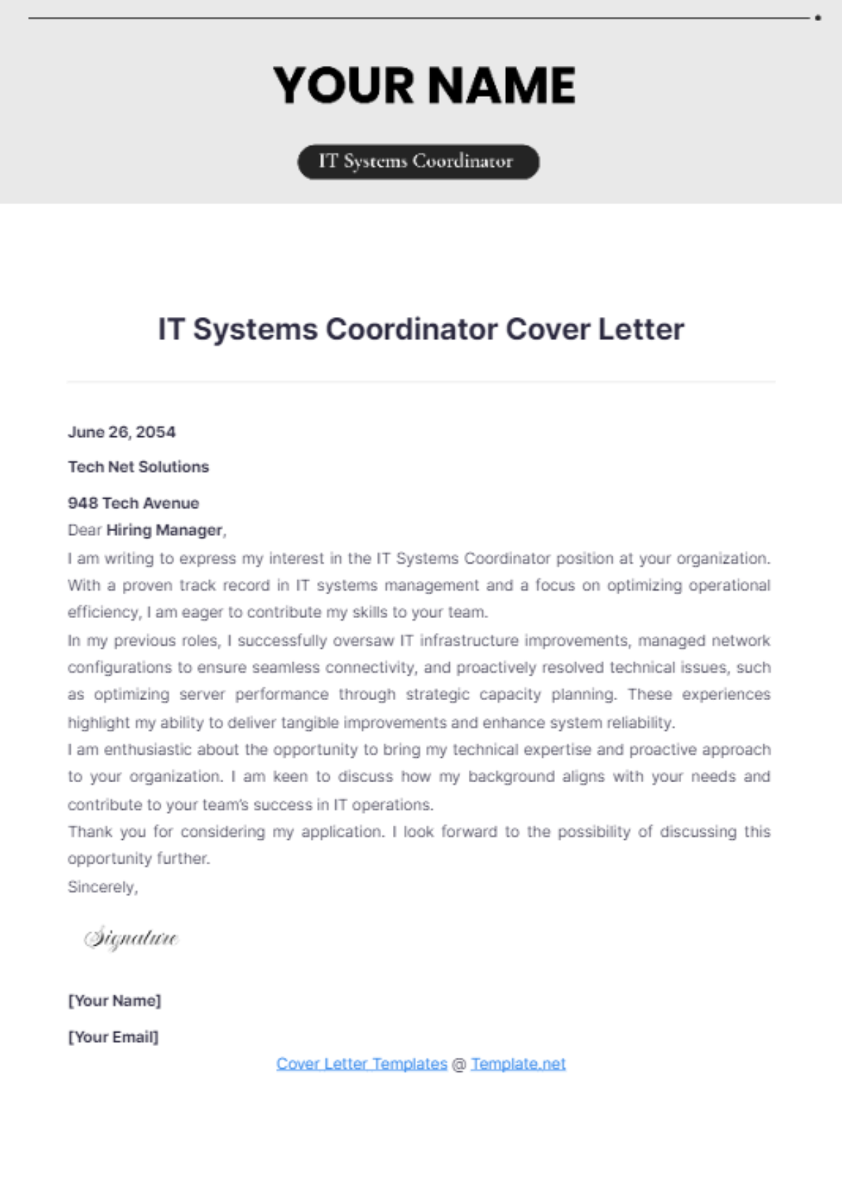 IT Systems Coordinator Cover Letter - Edit Online & Download