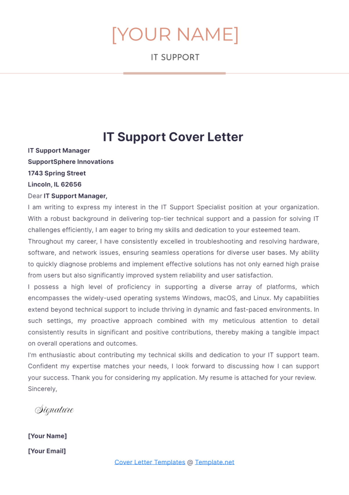 IT Support Cover Letter - Edit Online & Download