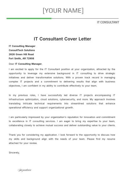 Free IT Consultant Cover Letter to Edit Online