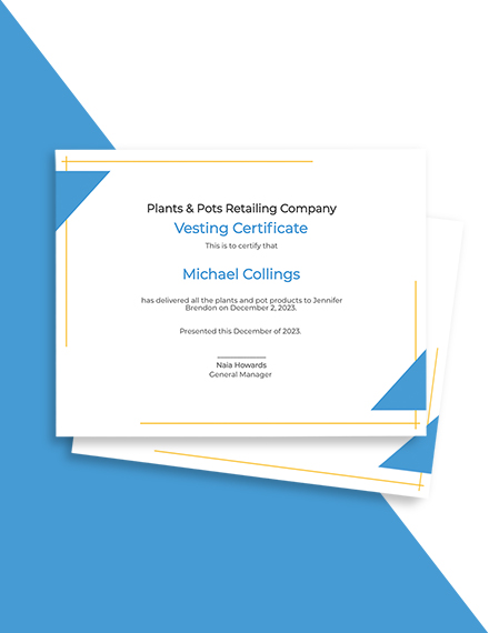 Vesting Certificate Template - PSD | AI | ID | Word | Pages | Publisher