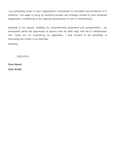 Free IT Administrator Cover Letter to Edit Online