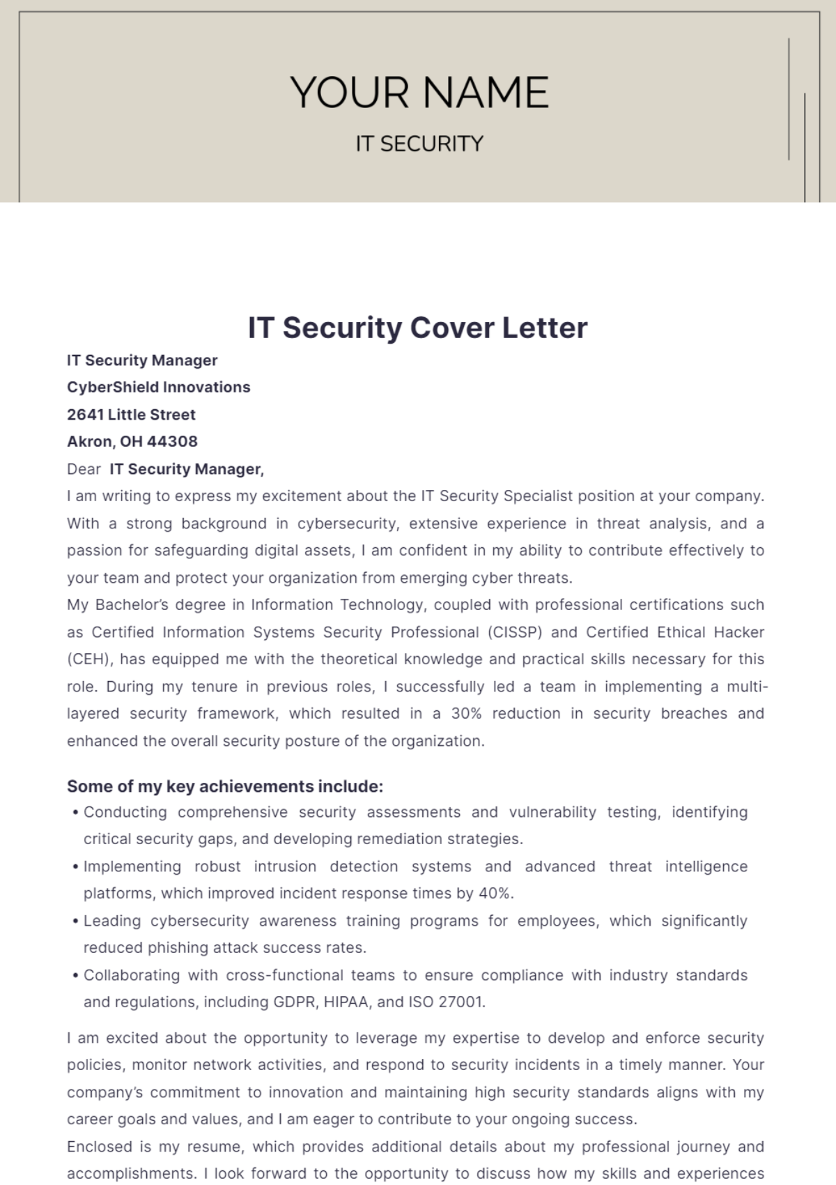 IT Security Cover Letter - Edit Online & Download