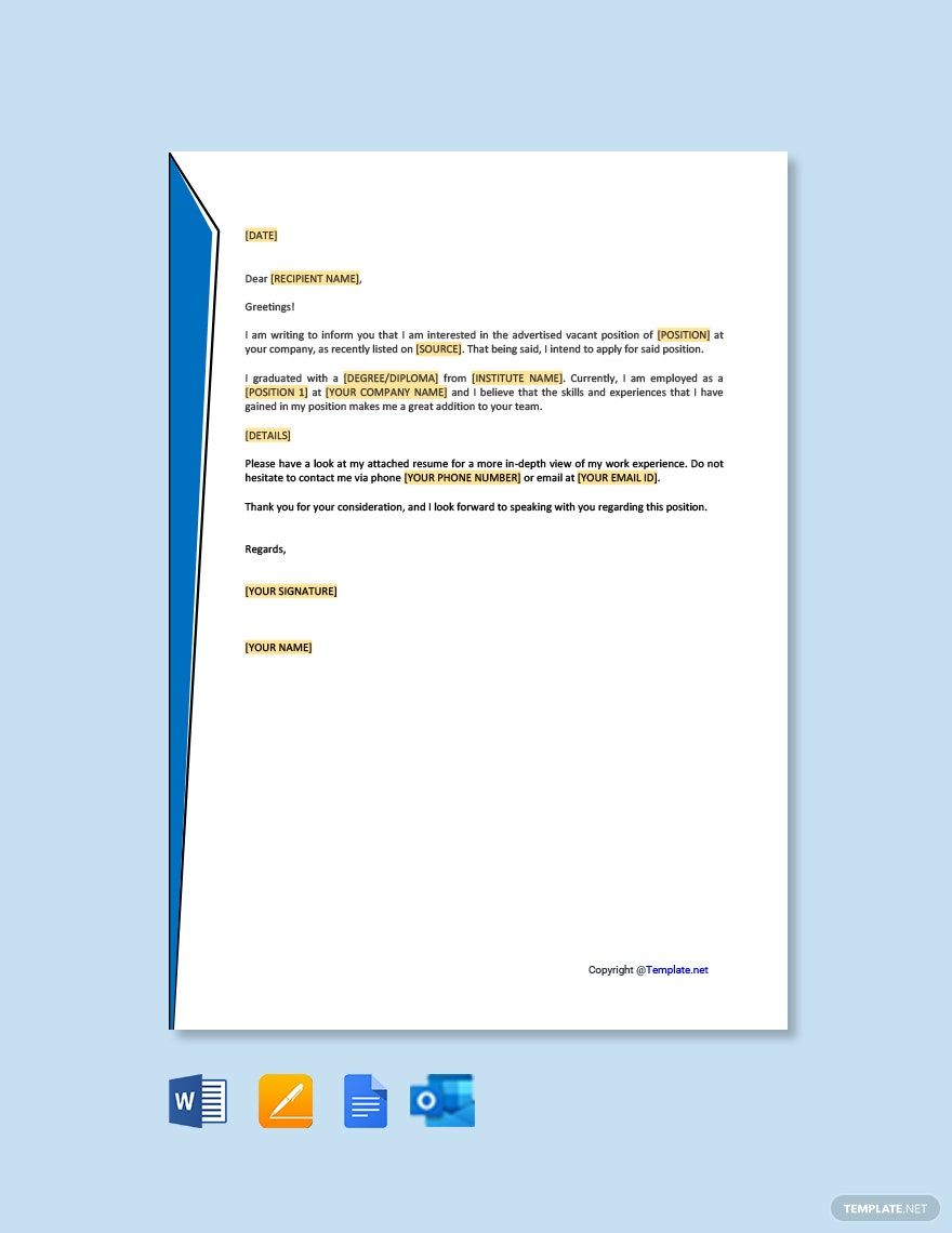 Letter of Intent for Job Application Template
