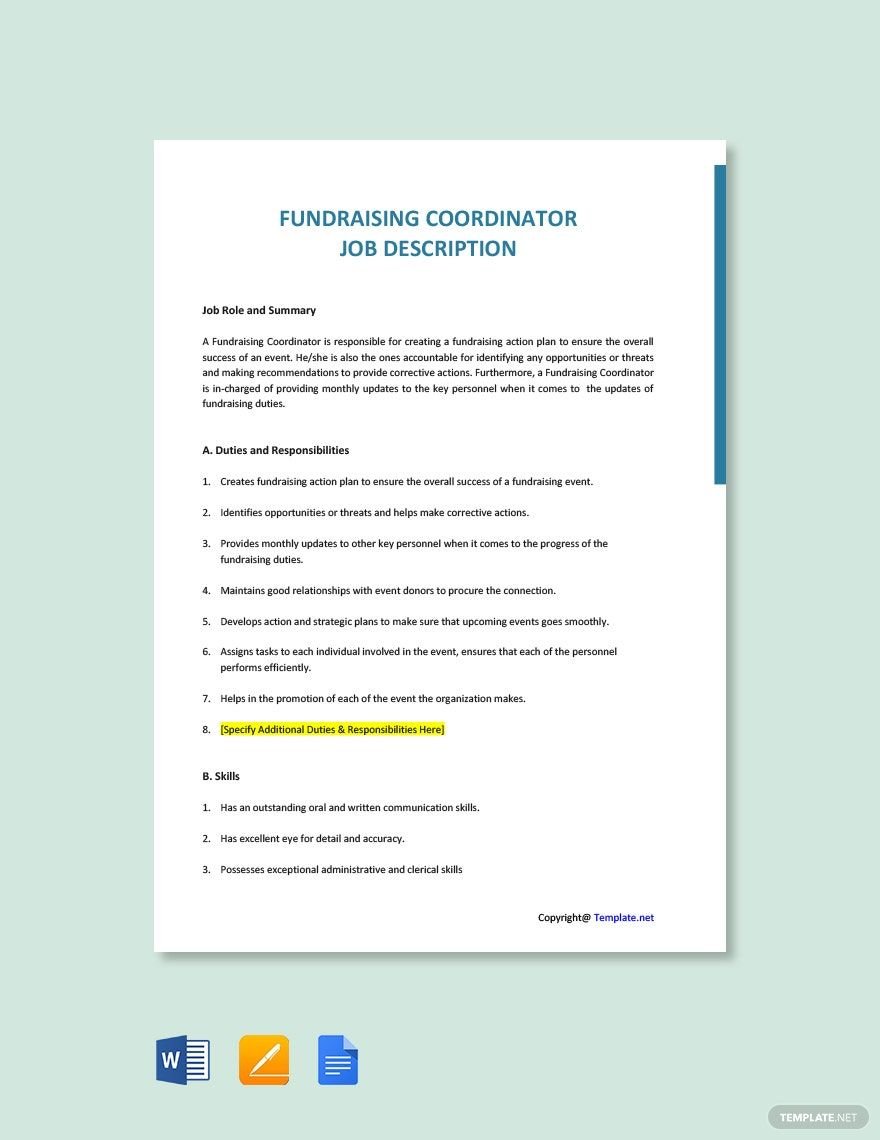 Fundraising Coordinator Job Ad and Description Template