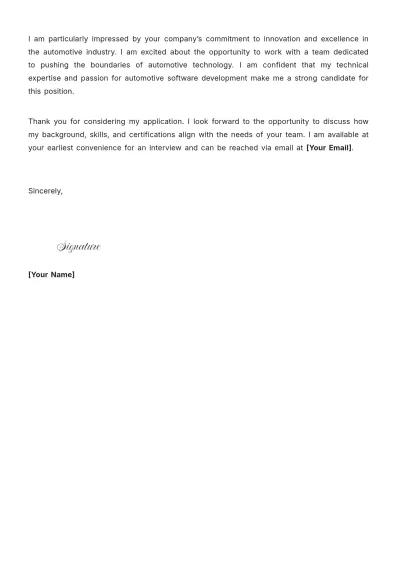 Free Automotive Software Engineer Cover Letter to Edit Online
