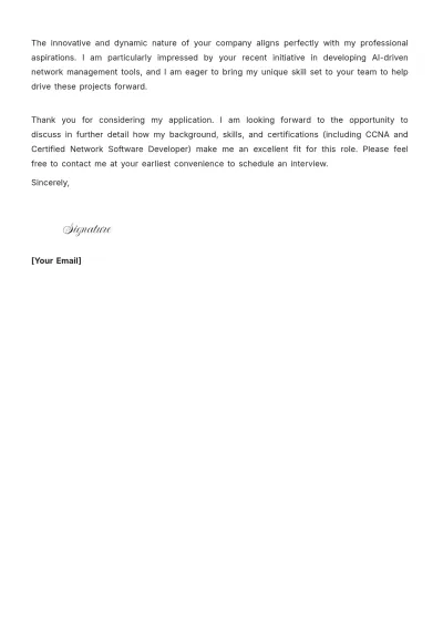 Free Network Software Engineer Cover Letter to Edit Online