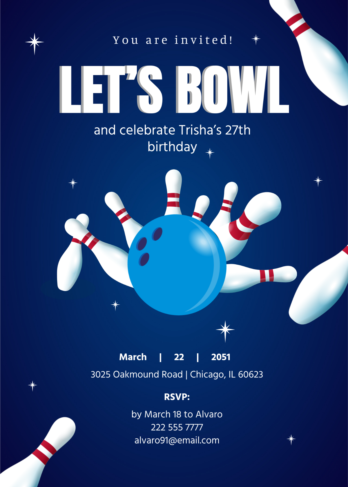 Diy Bowling Party Invitation