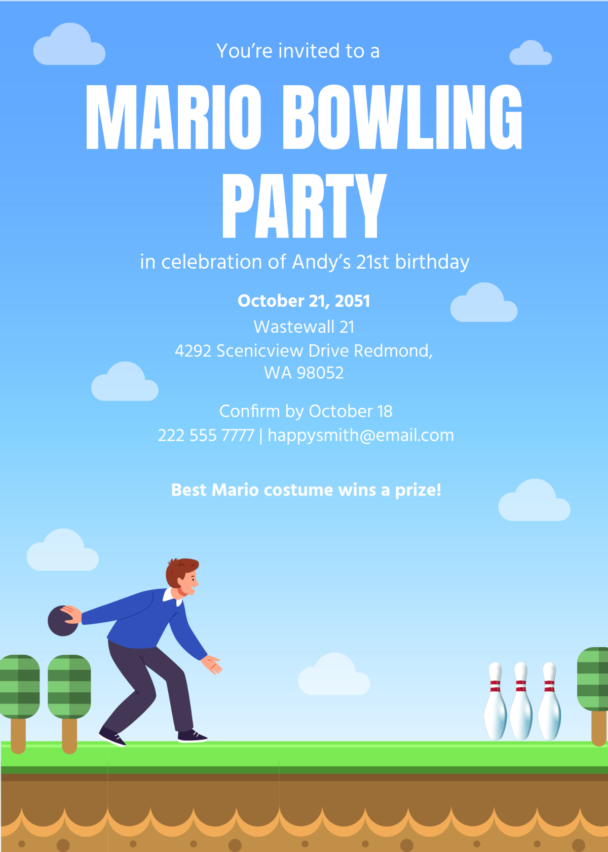 Super Mario Bowling Invitation