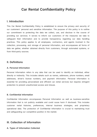 Free Car Rental Confidentiality Policy Template to Edit Online