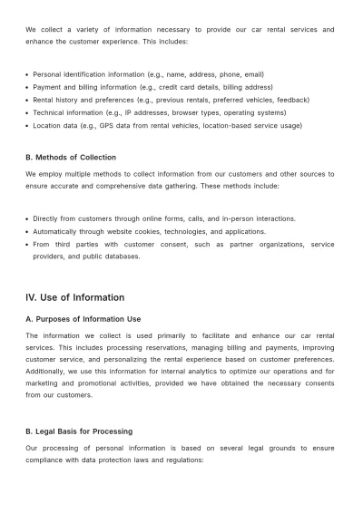 Free Car Rental Confidentiality Policy Template to Edit Online