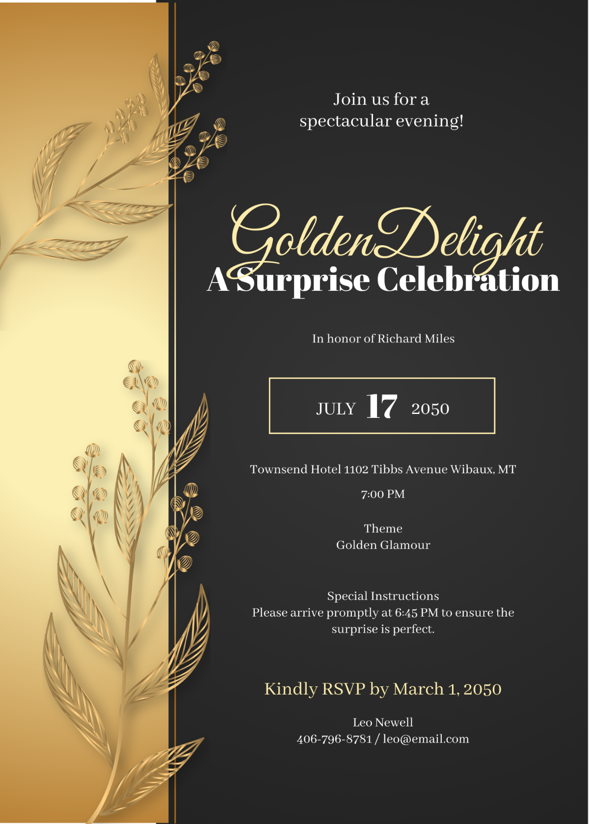 Gold Surprise Party Invitation